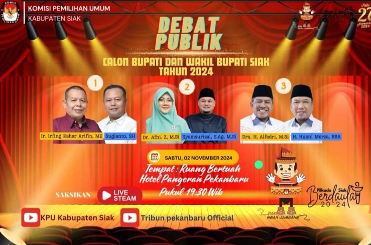 Malam ini, KPU Gelar Debat Terbuka Cabup dan Cawabup Siak 2024, Yuk Simak Lokasi dan Waktunya